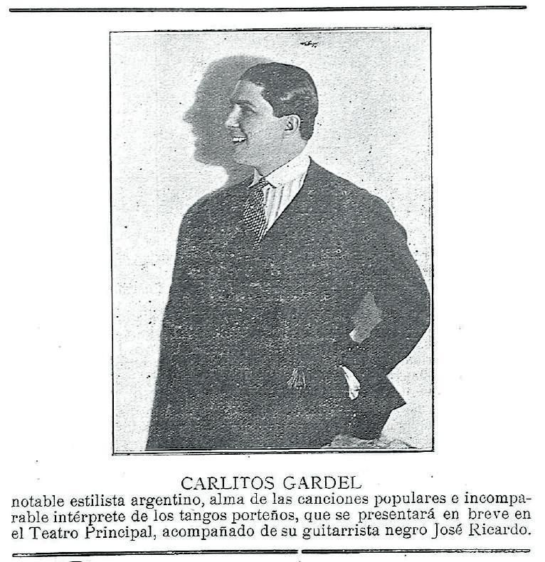 Arriba, anuncio del Teatro Principal con el concierto de Gardel. A la derecha, detalle y página de l Heraldo de Zamora con la actuación del argentino. | | L. O. Z.