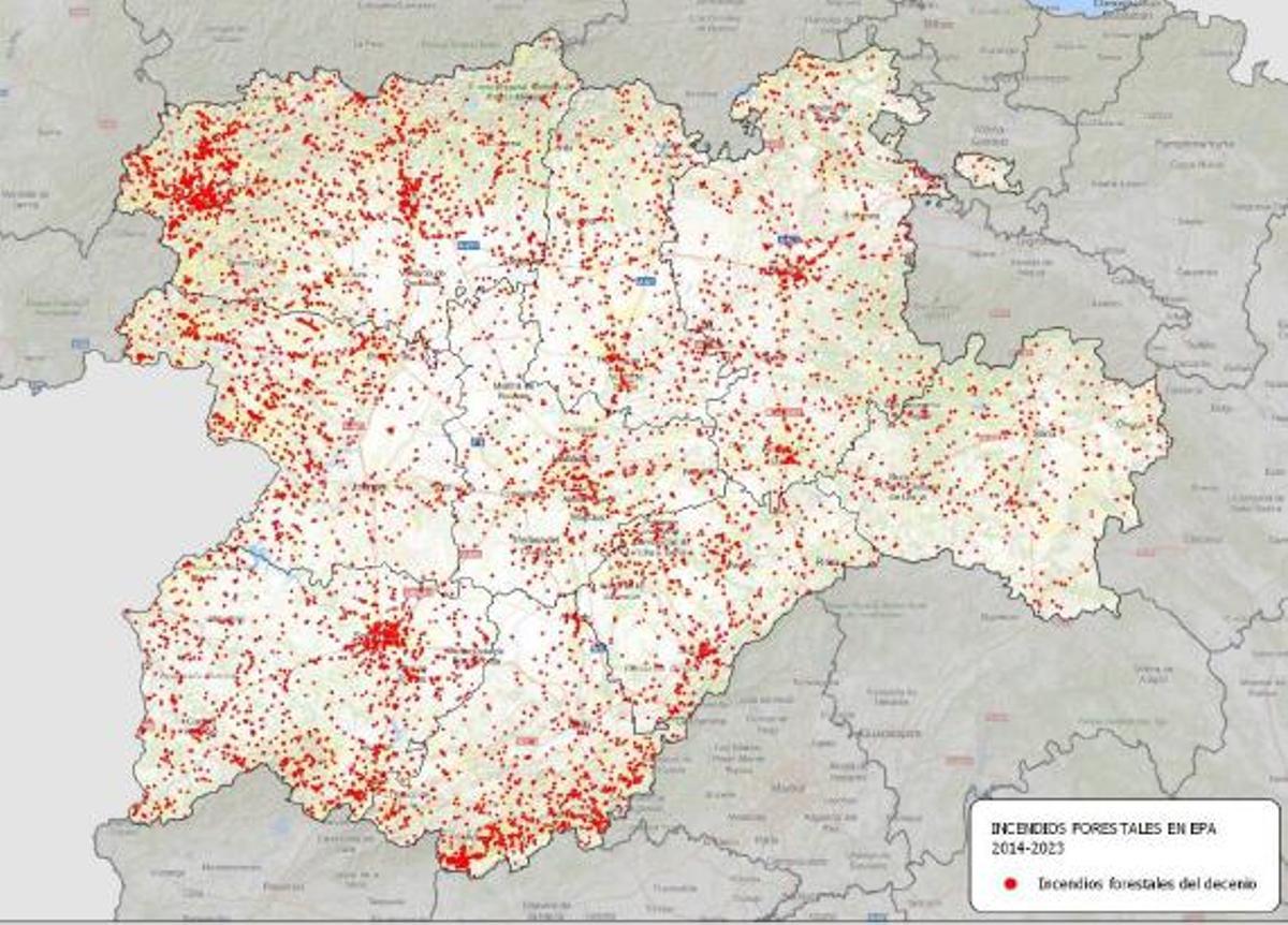 Mapa de puntos de inicio de incendios forestales en Época de Peligro Alto.