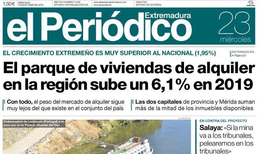 Esta es la portada de EL PERIÓDICO EXTREMADURA correspondiente al día 23 de octubre del 2019