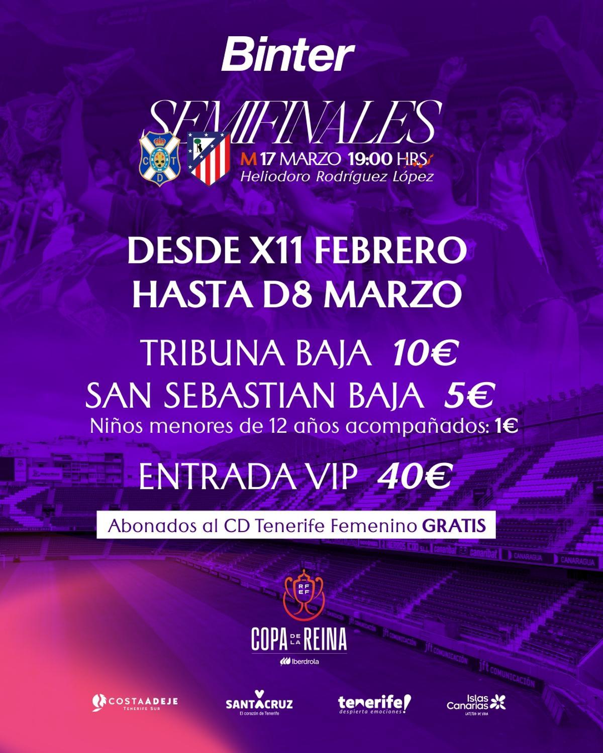 Cartel con los precios para la semifinal de Copa de la Reina frente al Atlético de Madrid.