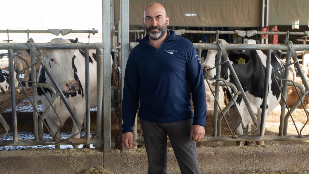 Jorge Hernández en la granja de vacas de leche de Monfarracinos