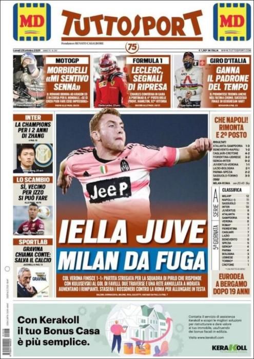 Portada TUTTOSPORT lunes 26 octubre 2020