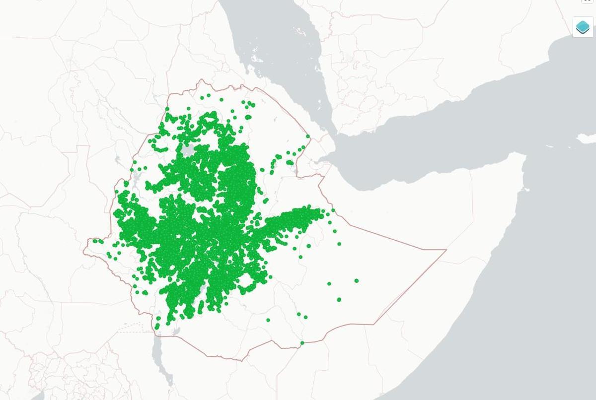 Ubicación de las masas boscosas actuales en Etiopía