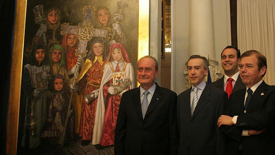 Presentación. Francisco de la Torre, Armando Pareja, Manuel Díaz y Rafael Recio, junto al cartel.