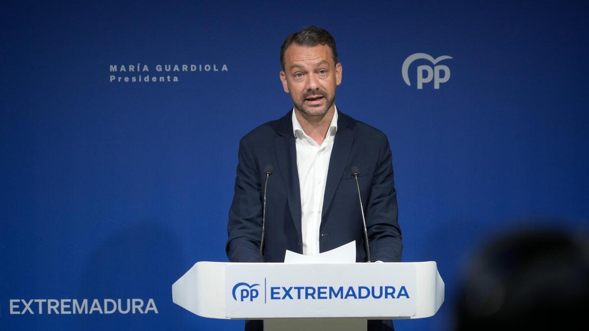 El portavoz del PP extremeño, Luis Miguel Núñez, este lunes.