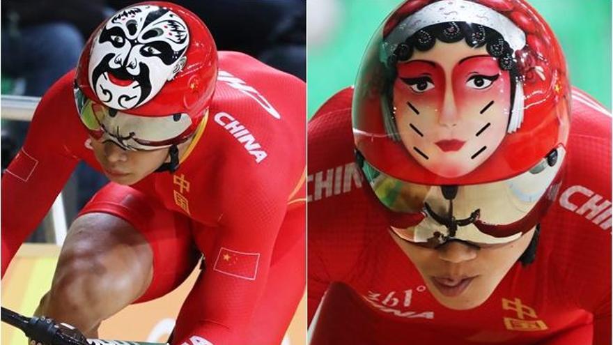 Los cascos de los ciclistas chinos en las Olimpiadas 2016.