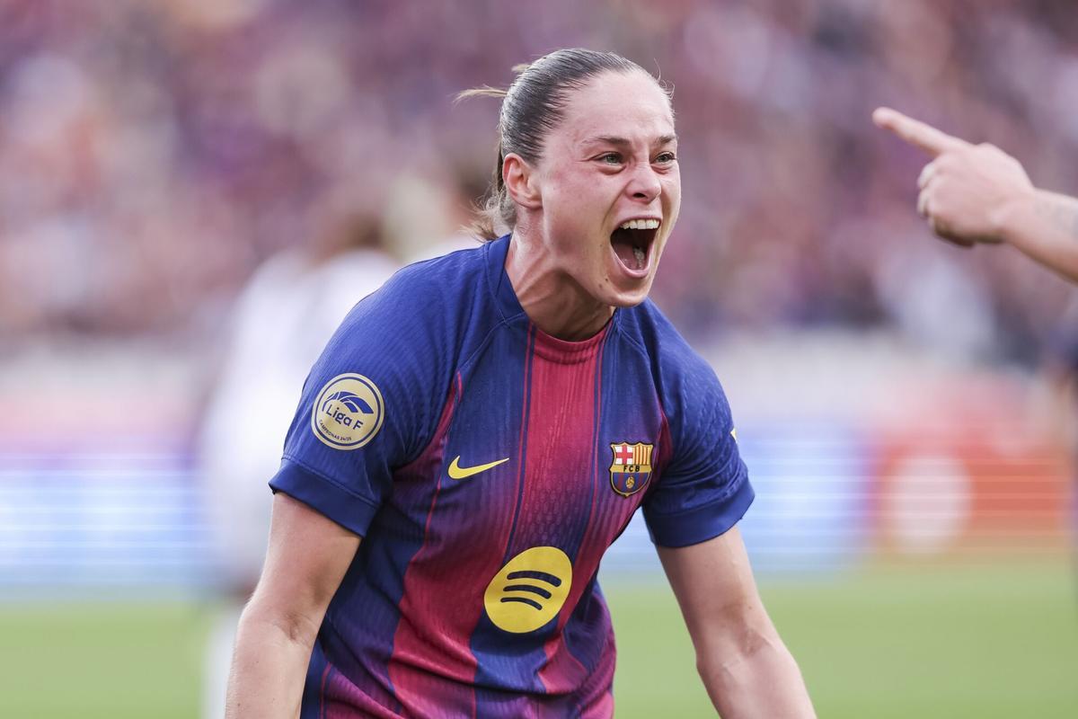 Ewa Pajor, tras anotar un gol con el FC Barcelona