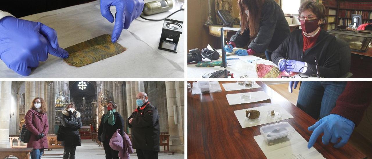 Las investigadoras del CSIC han analizado tejidos durante su estancia de esta semana en la catedral de Ourense.