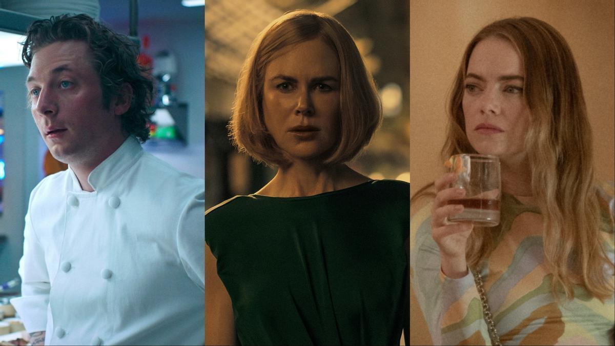 Jeremy Allen White en 'The Bear', Nicole Kidman en 'Expatriadas' y Emma Stone en 'The curse'.