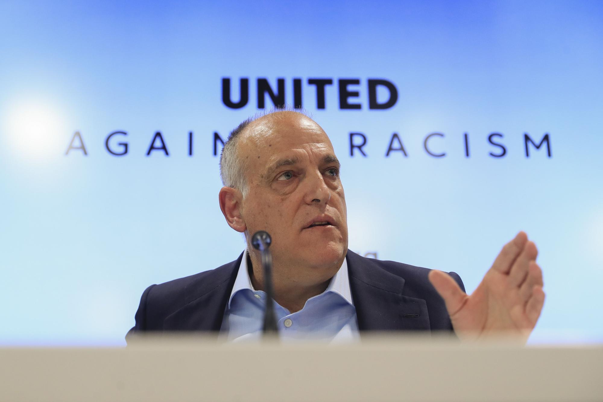 Javier Tebas, presidente de LaLiga, durante su intervención.