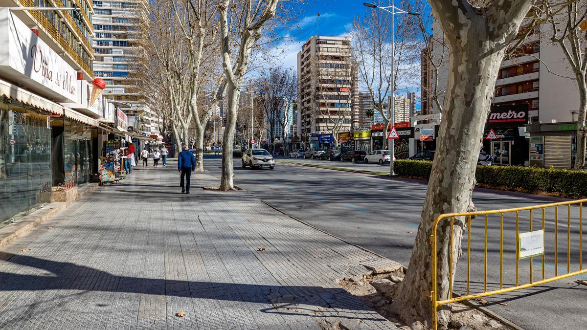 La avenida del Mediterráneo de Benidorm, en el tramo desde Europa hasta el Rincón, en una imagen de archivo.