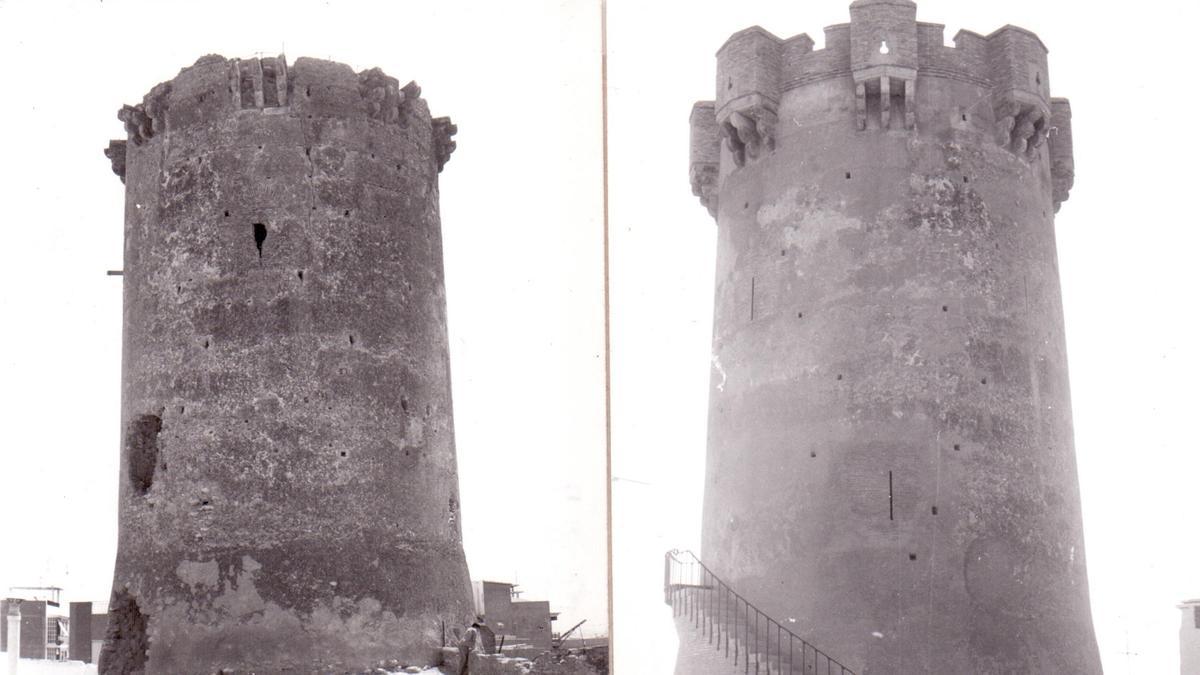 La Torre de Paterna, antes y después de la restauración.