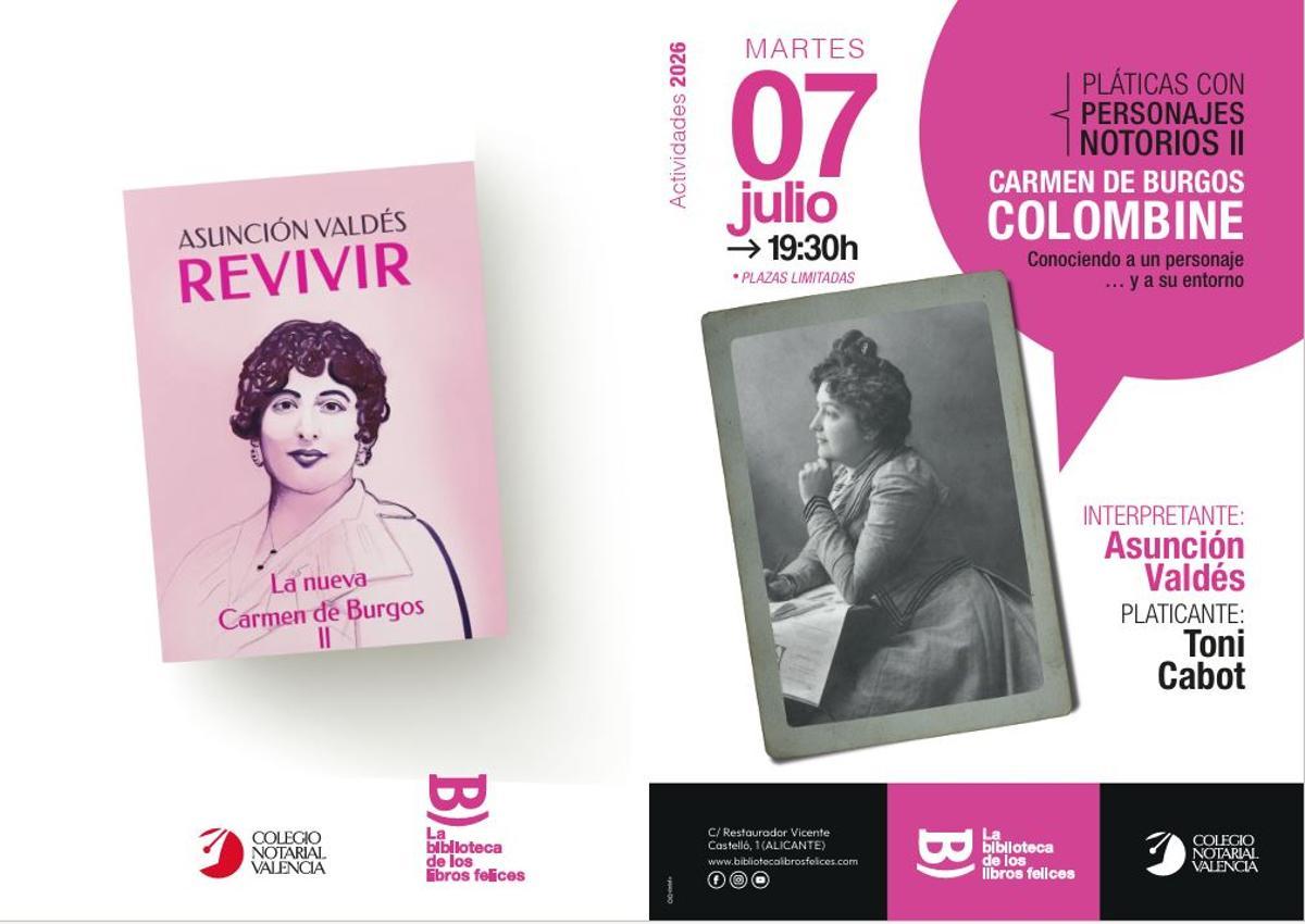 Cartel del acto sobre Carmen de Burgos que se celebra este martes 7 de julio en Alicante