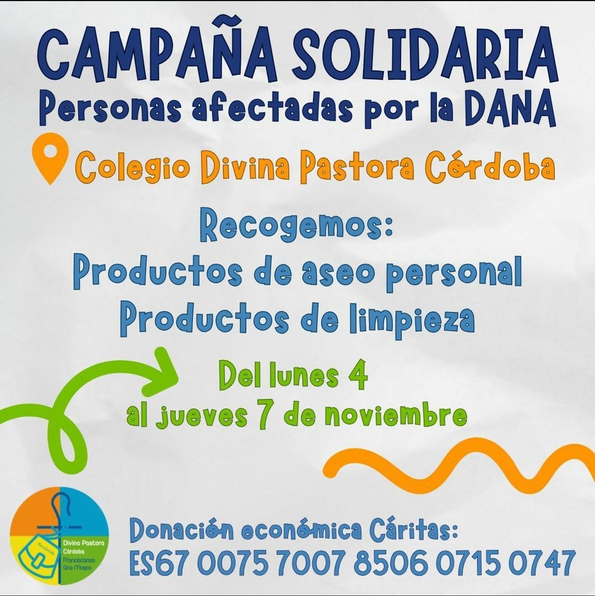 Campaña del colegio Divina Pastora de Córdoba para ayudar a las víctimas de la DANA en Valencia.