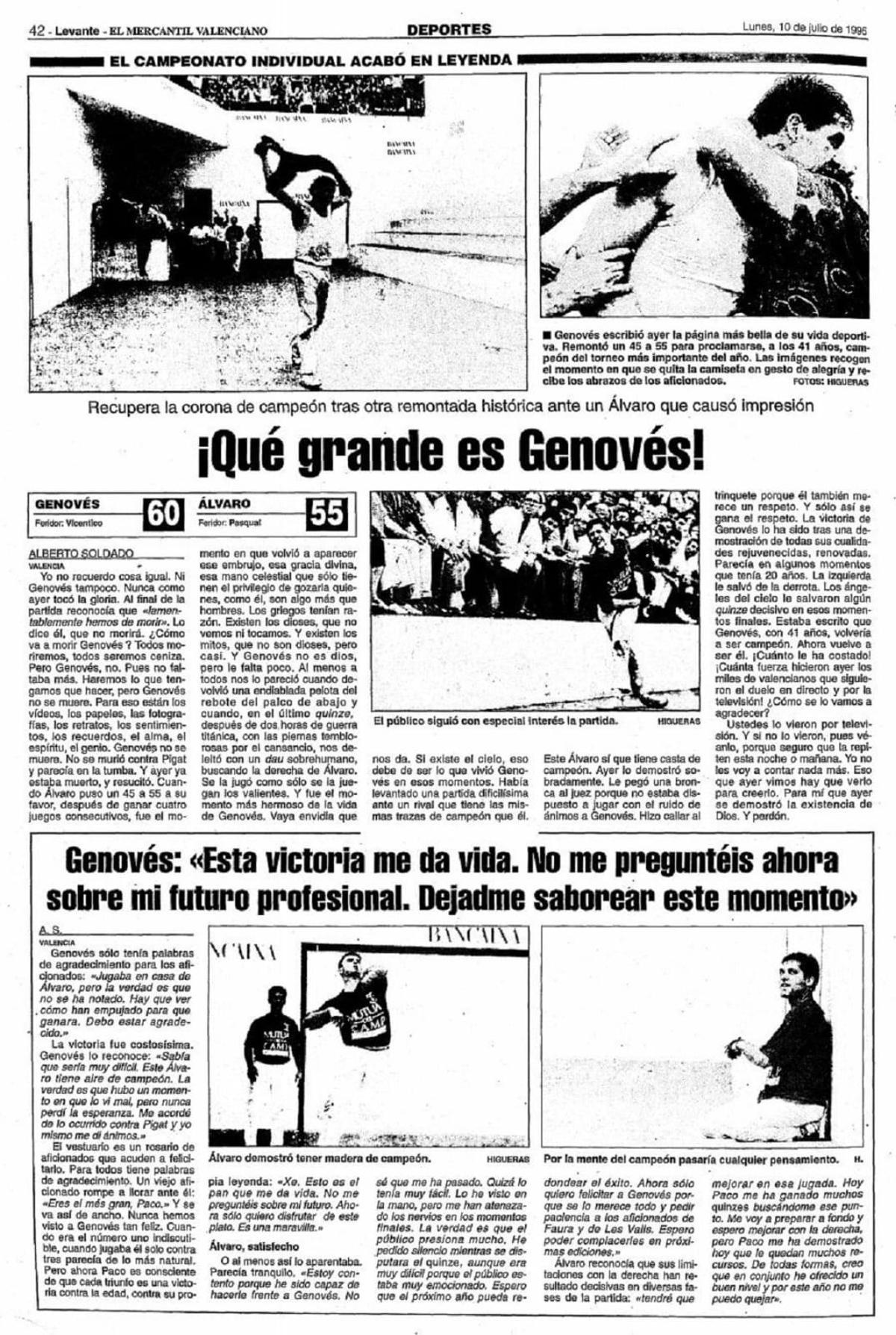 Artículo publicado por Levante-EMV tras la mítica partida.