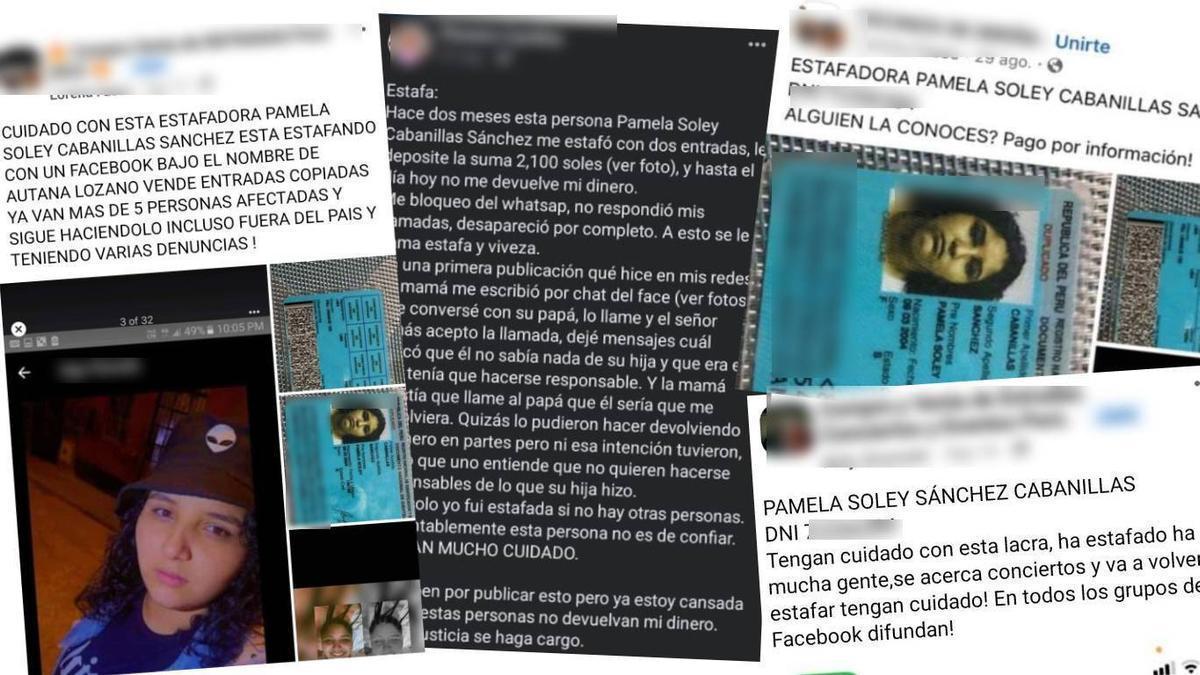 Captures d'algunes de les persones que denuncien ser estafades per Pamela Cabanillas.