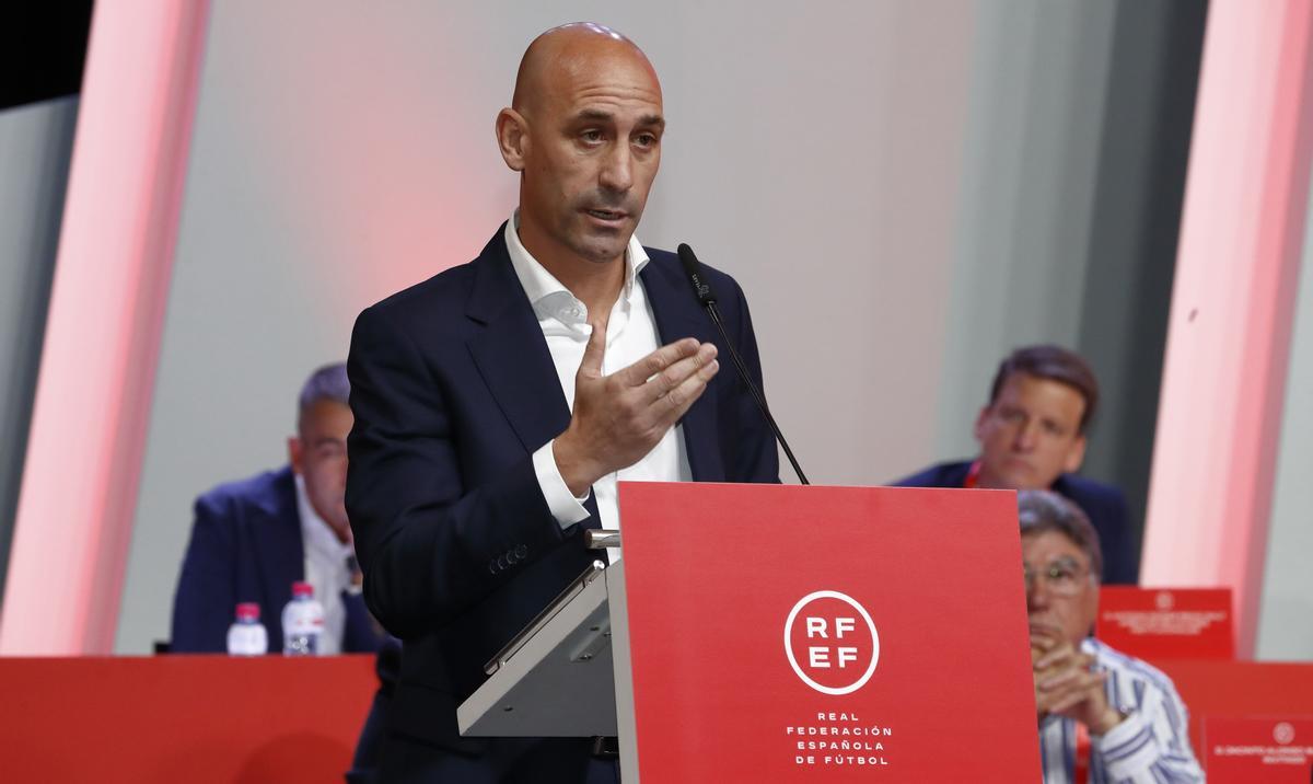 Luis Rubiales, en la pasada Asamblea extraordinaria de la RFEF.