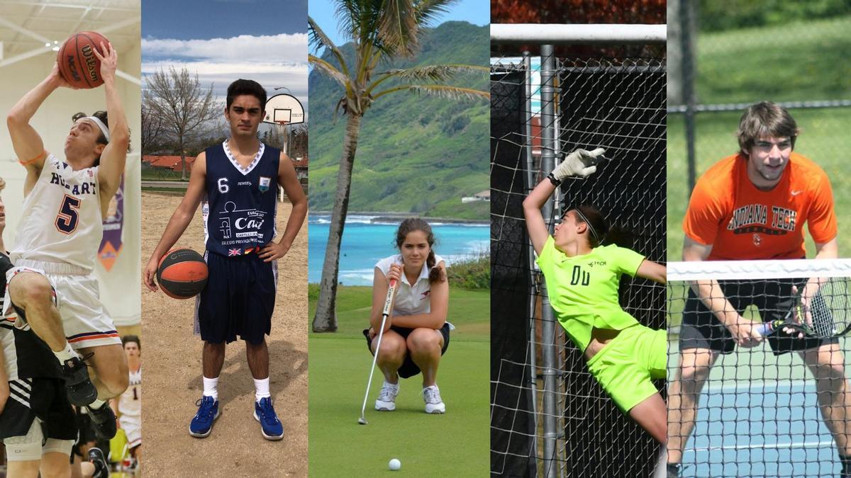 Los universitarios David Corrales, Miguel Ángel Mielgo, Elena Villamil, Sandra García y Nico Jubera practicando su deporte.