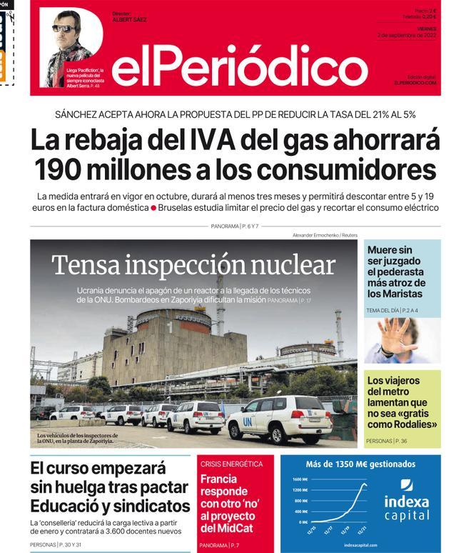 La portada d’EL PERIÓDICO del 2 de setembre del 2022