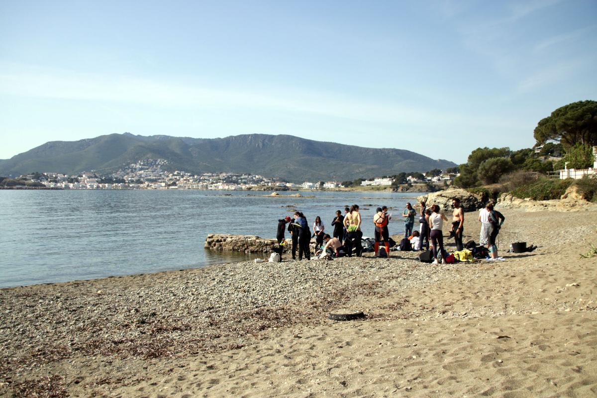 Els participants preparant-se a la platja de les Canyelles, a Llançà