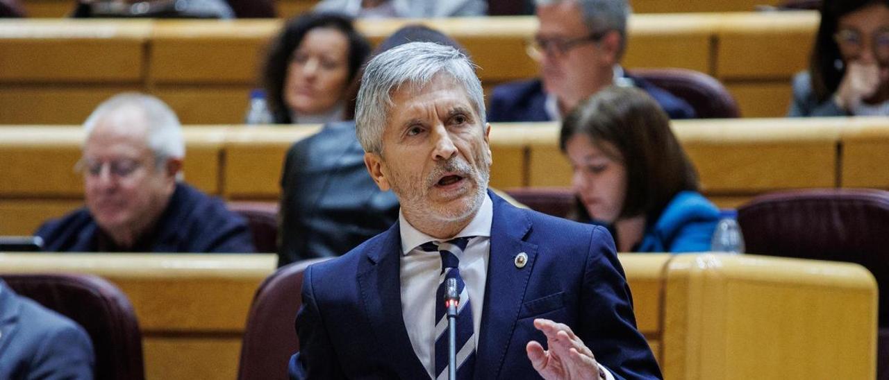 El ministro del Interior, Fernando Grande-Marlaska, en la sesión de control en el Senado.