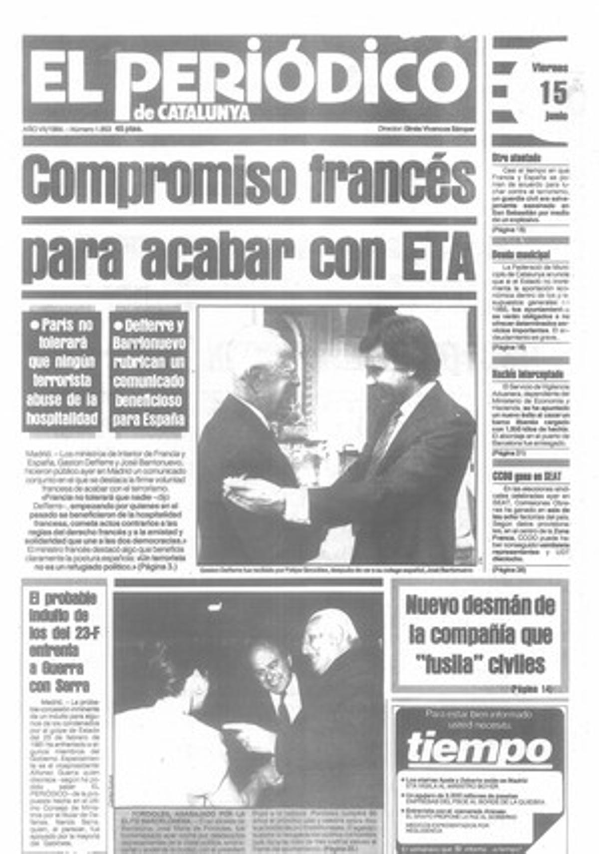 Acord entre Espanya i França per lluitar contra el terrorisme. 15/06/1984