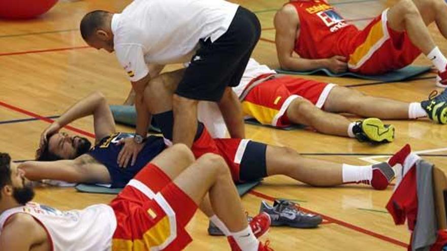 Los jugadores de la selección española de baloncesto