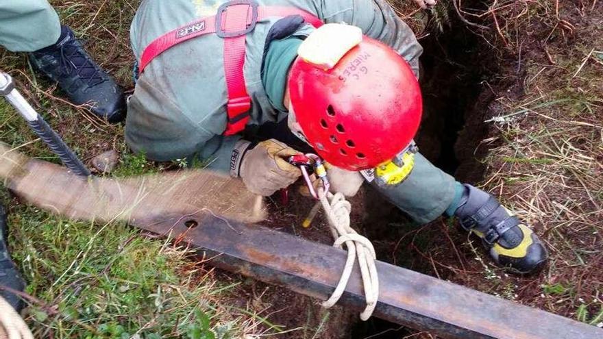 Una de las grietas que se encuentran por los montes de Mieres y en la que quedó atrapado un perro.