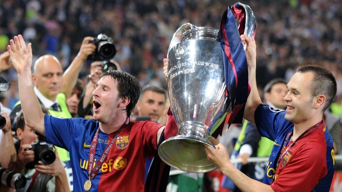 Iniesta y Messi, con la Champions en 2008