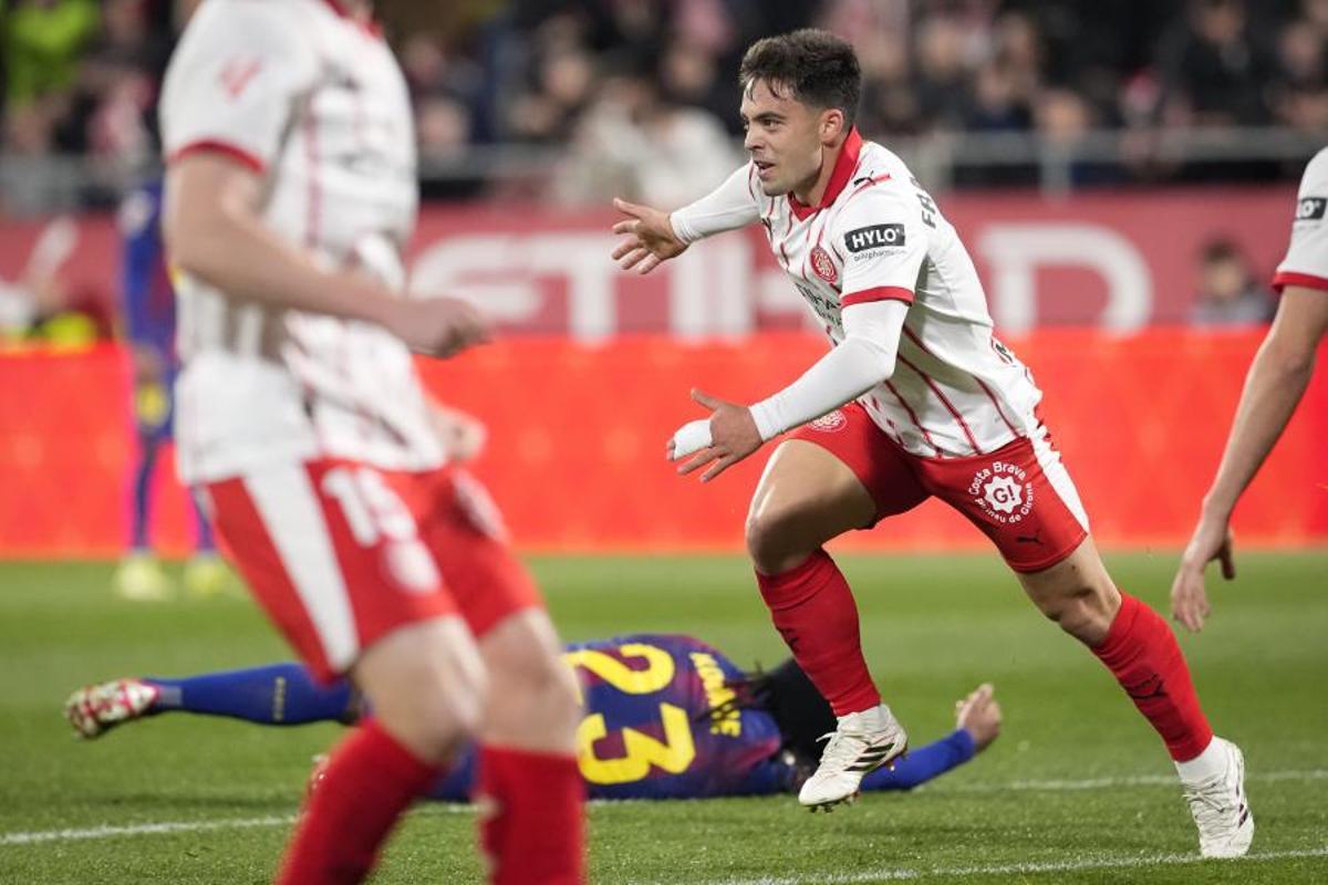 Fran Beltrán, centrocampista del Girona, tras marcarle un gol al Barça