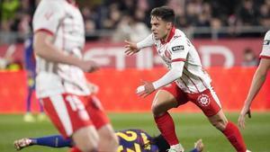 Fran Beltrán, centrocampista del Girona, tras marcarle un gol al Barça