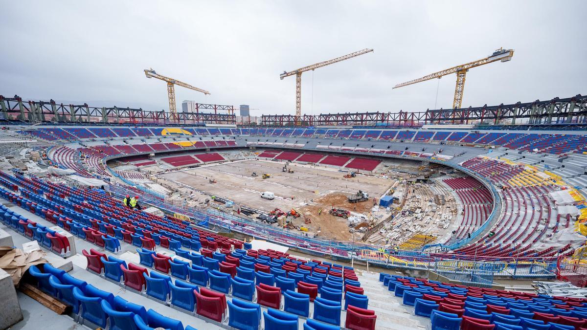 Estado de las obras del Spotify Camp Nou el pasado mes de marzo.