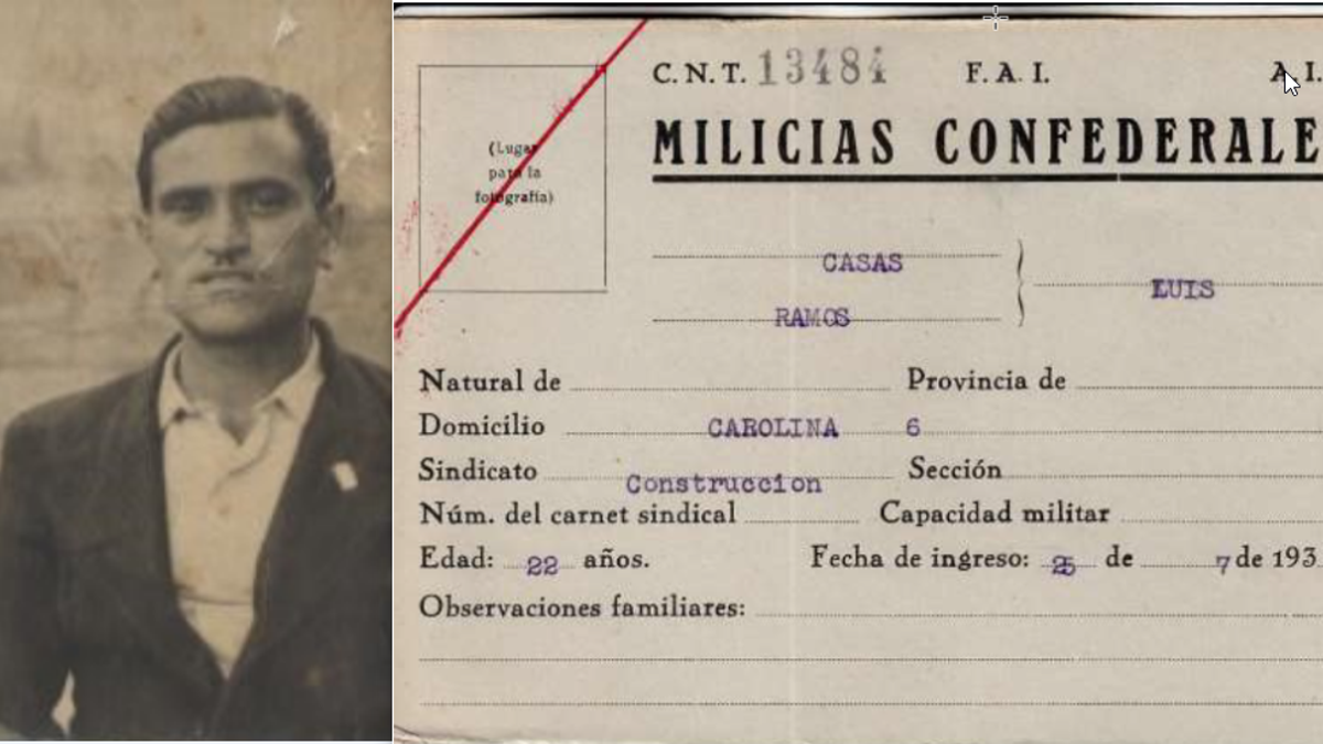 El brigadista republicano Luis Casas y su ficha de alistamiento en la Guerra Civil