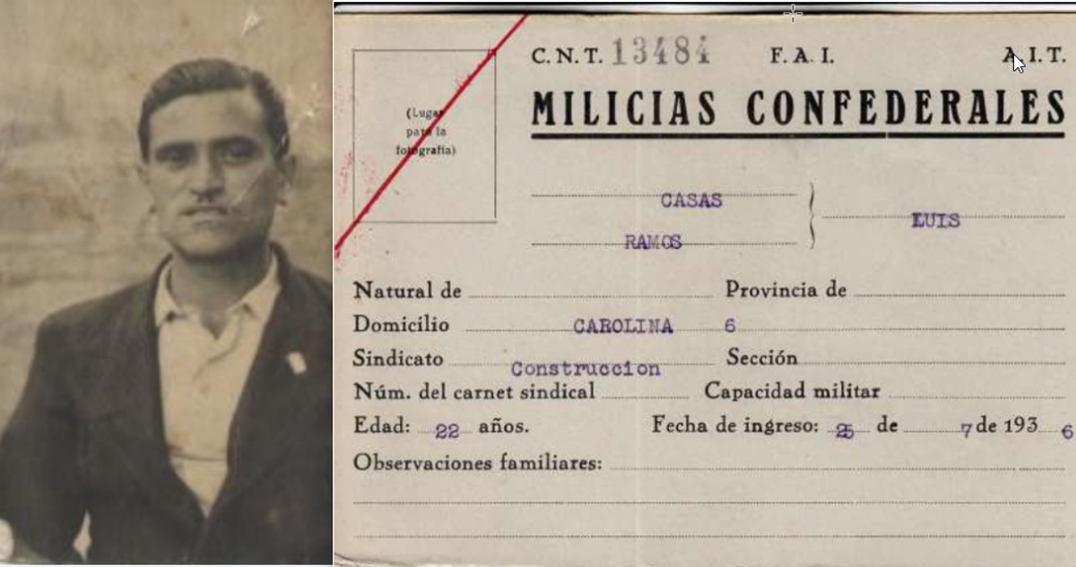 El brigadista republicano Luis Casas y su ficha de alistamiento en la Guerra Civil