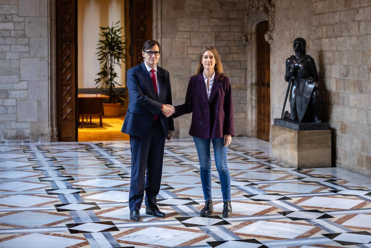 El president de la Generalitat, Salvador Illa, es reuneix amb la presidenta dels Comuns al Parlament, Jéssica Albiach, després de l'acord per a un nou model de finançament