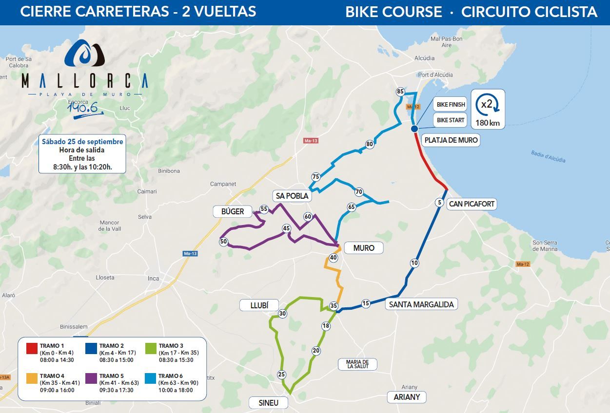 Mallorca 140.6 Triathlon. Carreteras cortadas por circuito ciclista