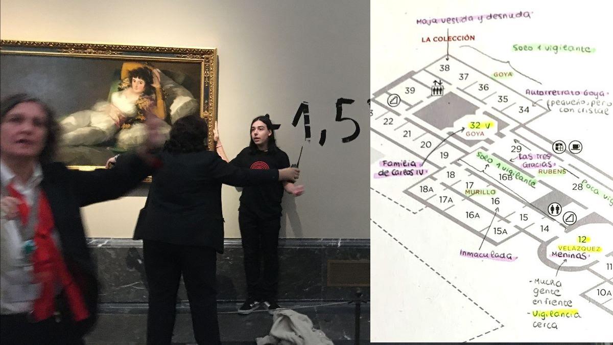 Dos activistas se pegan a los cuadros de 'Las Majas' de Goya en el Museo del Prado.
