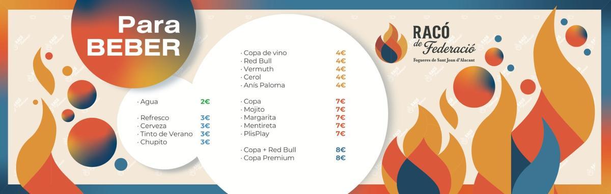 La carta de bebidas del nuevo Mercadito de las Hogueras.