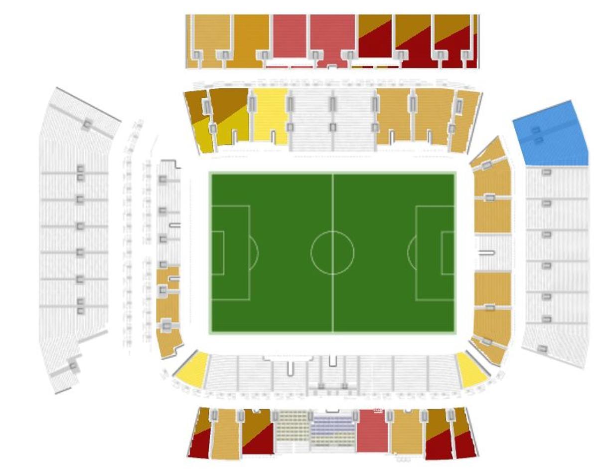 Mapa de secciones con asientos disponibles a la venta para el juego inaugural de Canadá en el Mundial
