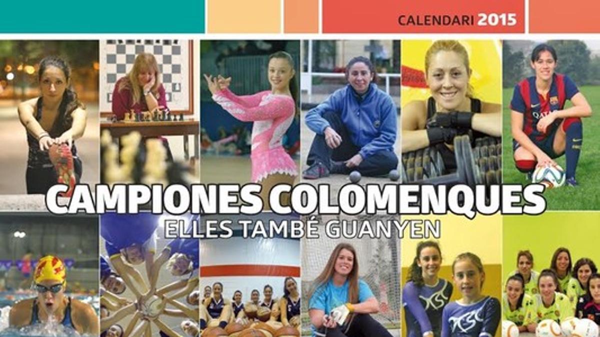 Portada del 'Calendari de les dones 2015' dedicado a las deportistas colomenses.