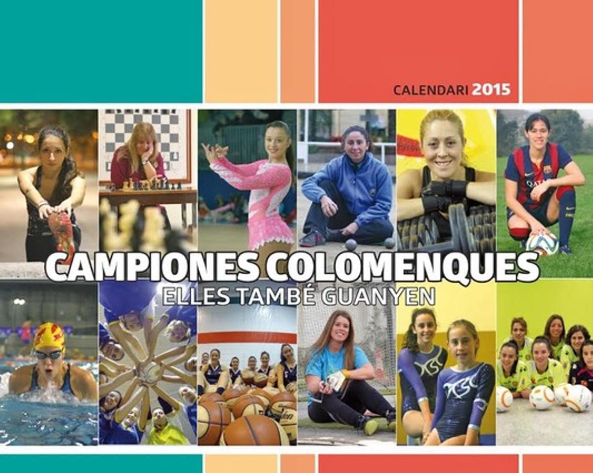 Portada del {’Calendari} de les dones 2015’ dedicat a les esportistes colomenques.