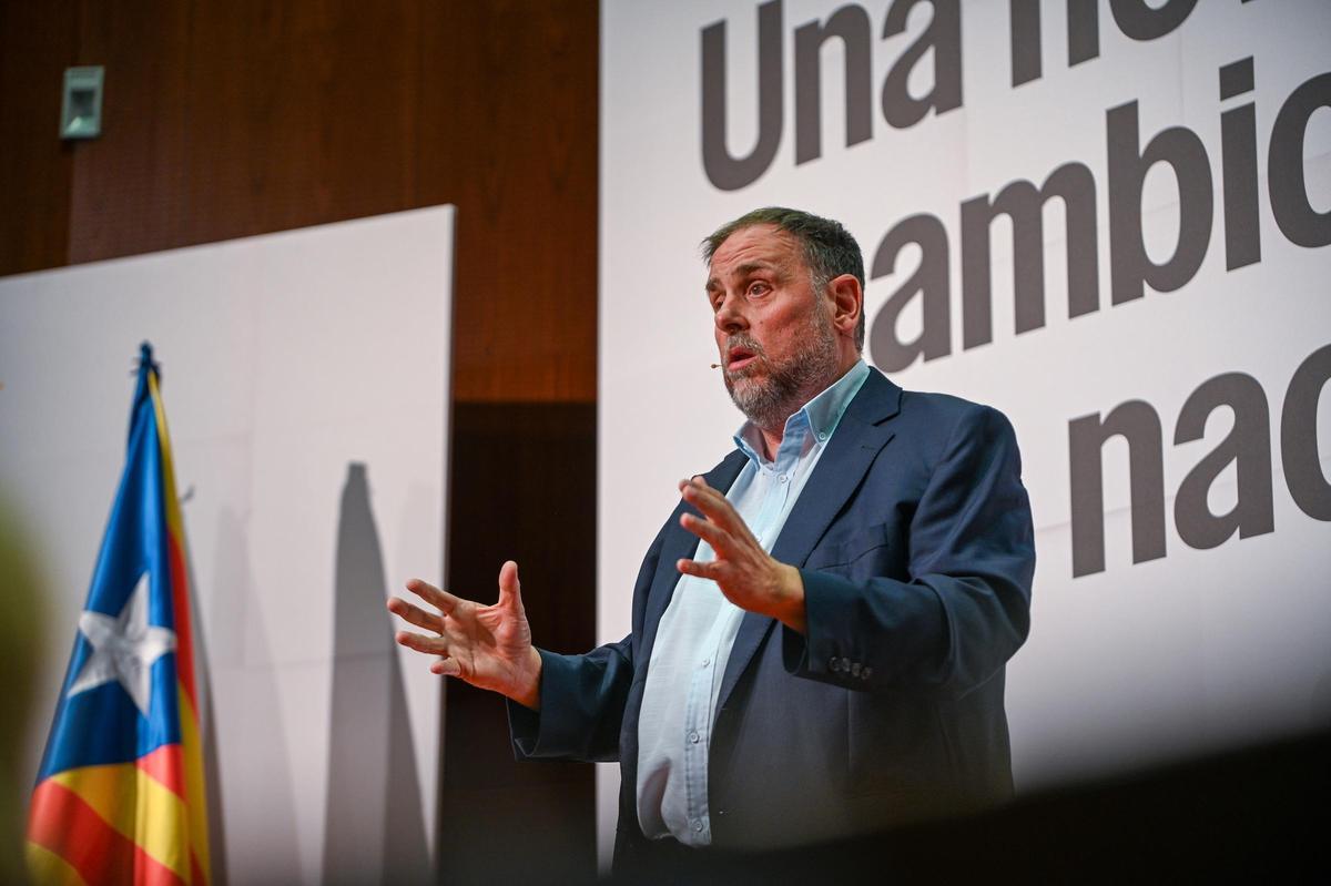 El líder de ERC, Oriol Junqueras, en el acto de Vilanova i la Geltrú.