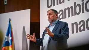 El líder de ERC, Oriol Junqueras, en el acto de Vilanova i la Geltrú.