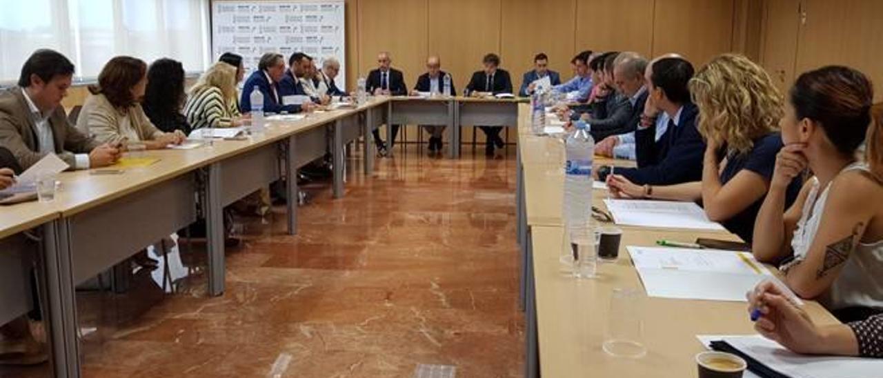 Imagen de la reunión de ayer a la que asistió el secretario autonómico Colomer y que estuvo presidida por Toni Mayor.