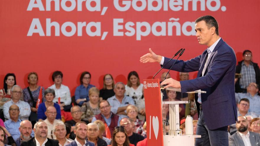 El presidente del Gobierno en funciones, Pedro Sánchez, en el mitin ofrecido en Elda