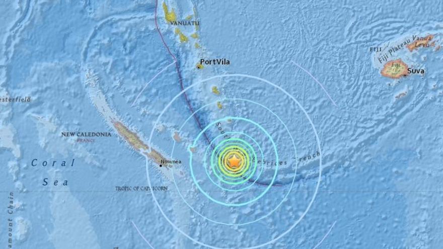 El epicentro del terremoto en Nueva Caledonia.