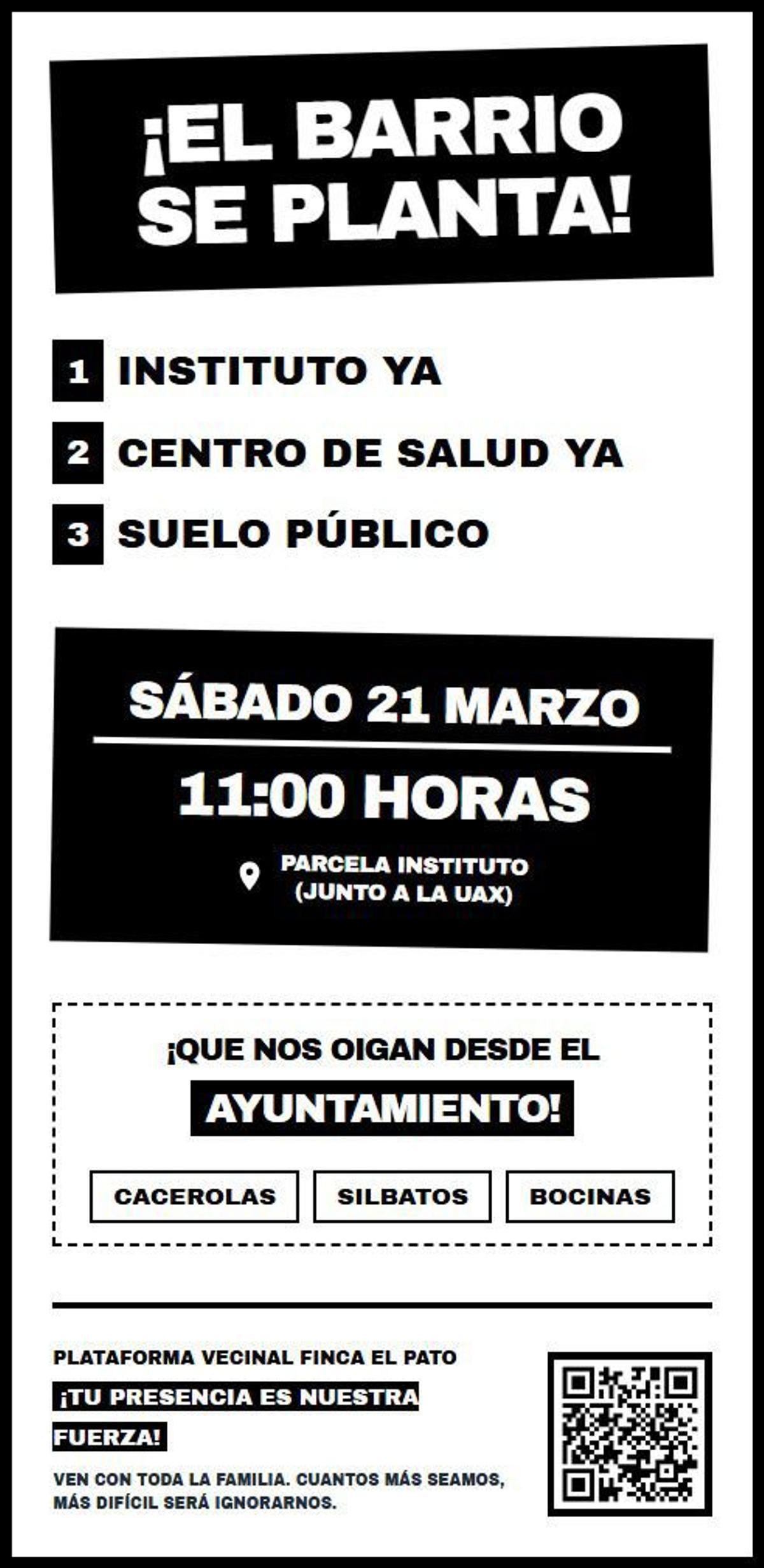 Cartel convocando la concentración vecinal del próximo 21 de marzo.