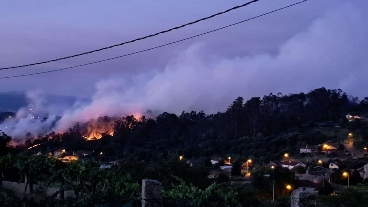 Avance de las llamas en el incendio forestal en Tomiño.