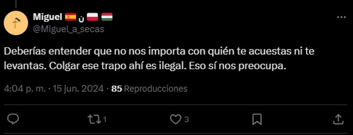 Uno de los comentarios homófobos vertido en las redes sociales contra Carlos Fernández Bielsa.
