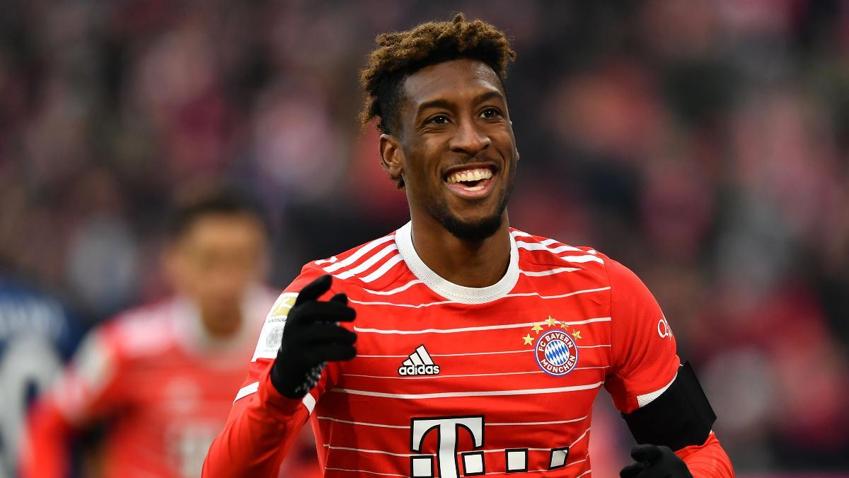 Kingsley Coman celebrando un gol con el Bayern de Múnich